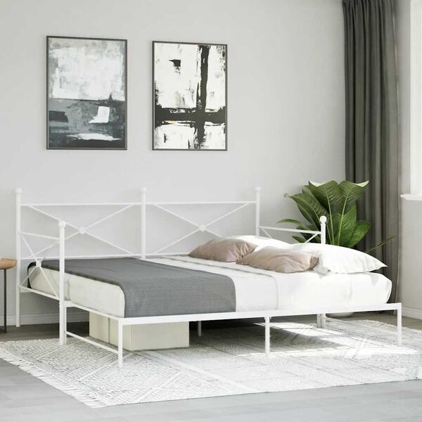 vidaXL Daybed with Trundle without Mattress White 107x203 cm acél
