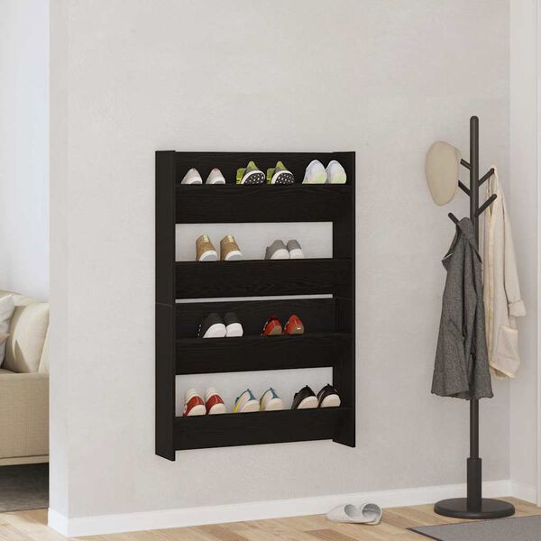 vidaXL Cipőszekr&eacute;ny 2 pcs Fekete t&ouml;lgy 85 x 18 x 90 cm Faanyag