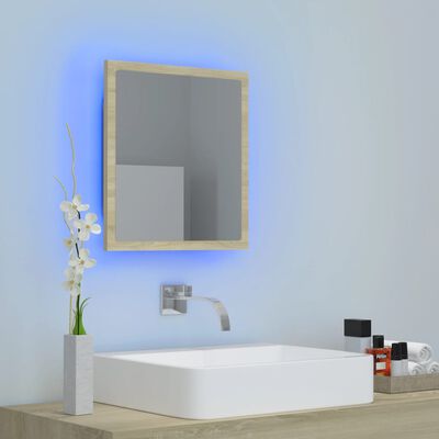 vidaXL sonoma-tölgy akril LED-es fürdőszobai tükör 40x8,5x37 cm