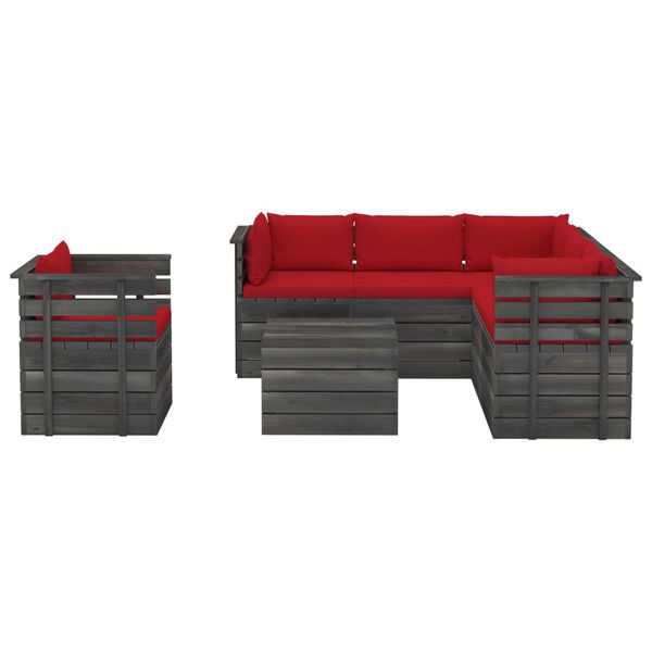 vidaXL 7 r&eacute;szes t&ouml;m&ouml;r fenyőfa kerti raklap-b&uacute;torgarnit&uacute;ra p&aacute;rn&aacute;kkal