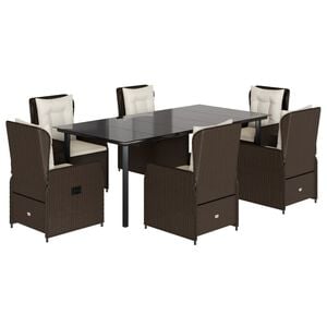 vidaXL 7 r&eacute;szes barna polyrattan kerti &eacute;tkezőgarnit&uacute;ra p&aacute;rn&aacute;val