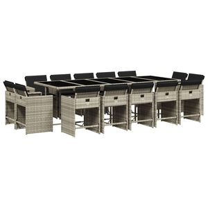 vidaXL 15 r&eacute;szes sz&uuml;rke polyrattan kerti &eacute;tkezőgarnit&uacute;ra p&aacute;rn&aacute;kkal