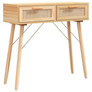 vidaXL barna t&ouml;m&ouml;r fenyő &eacute;s term&eacute;szetes rattan kisasztal 80x30x75 cm