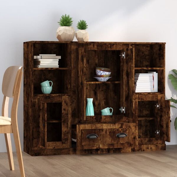 vidaXL 3 db f&uuml;st&ouml;s t&ouml;lgy sz&iacute;nű szerelt fa magasszekr&eacute;ny