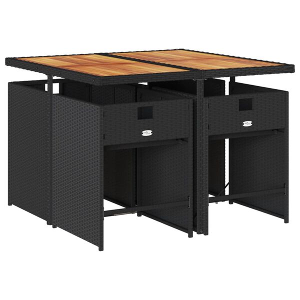 vidaXL 5 r&eacute;szes fekete polyrattan kerti &eacute;tkezőgarnit&uacute;ra p&aacute;rn&aacute;kkal