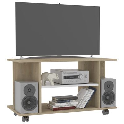 vidaXL fehér-sonoma tölgy szerelt fa TV-szekrény görgőkkel 80x40x45 cm
