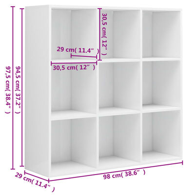 vidaXL magasfényű fehér szerelt fa könyvszekrény 98 x 29 x 97,5 cm