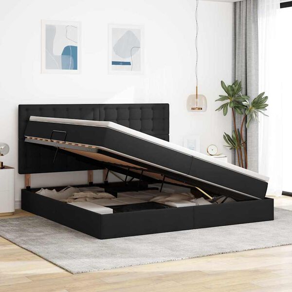 vidaXL &Aacute;gy t&aacute;rol&oacute;val &eacute;s matraccal Fekete 200 x 200 cm Poli&eacute;szter