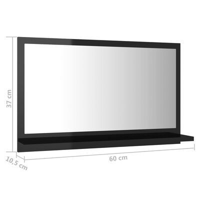 vidaXL magasfényű fekete forgácslap fürdőszobai tükör 60 x 10,5 x 37 cm