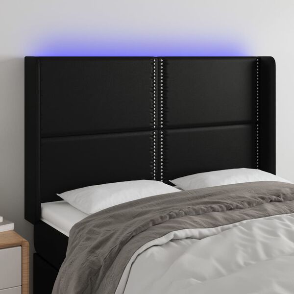 vidaXL fekete műbőr LED-es fejt&aacute;mla 147x16x118/128 cm