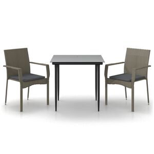 vidaXL 3 r&eacute;szes fekete &eacute;s sz&uuml;rke polyrattan kerti &eacute;tkezőszett p&aacute;rn&aacute;val