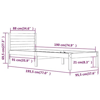 vidaXL Single tömör fenyőfa ágykeret 90 x 190 cm