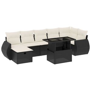 vidaXL 8 r&eacute;szes fekete polyrattan kerti &uuml;lőgarnit&uacute;ra p&aacute;rn&aacute;kkal