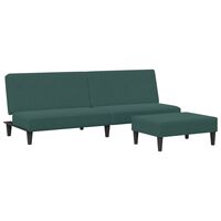vidaXL 2 személyes sötétzöld bársony kanapéágy lábtartóval
