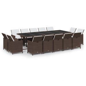vidaXL 15 r&eacute;szes barna polyrattan kerti &eacute;tkezőgarnit&uacute;ra p&aacute;rn&aacute;kkal
