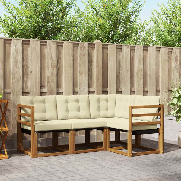 vidaXL K&uuml;lt&eacute;ri kanap&eacute; szett p&aacute;rn&aacute;val 4 pcs Term&eacute;szetes &eacute;s kr&eacute;msz&iacute;nű