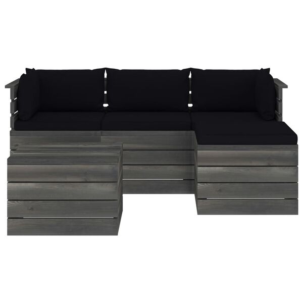 vidaXL 5 r&eacute;szes t&ouml;m&ouml;r fenyőfa kerti raklap-b&uacute;torgarnit&uacute;ra p&aacute;rn&aacute;kkal