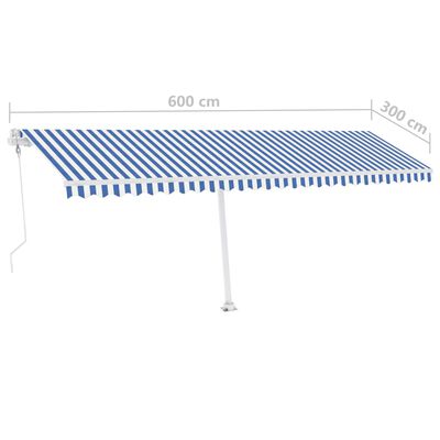 vidaXL kék-fehér automata póznás napellenző 600 x 300 cm