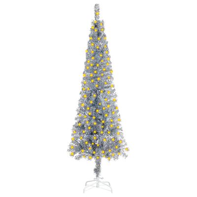 vidaXL ezüstszínű megvilágított vékony karácsonyfa 180 cm