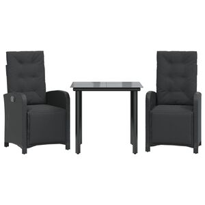 vidaXL 3 r&eacute;szes fekete polyrattan bisztr&oacute;garnit&uacute;ra p&aacute;rn&aacute;val