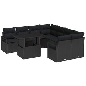 vidaXL Kerti Kanap&eacute; Szett p&aacute;rn&aacute;val t&aacute;rol&oacute;val 9 pcs Fekete Poli rattan