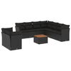 vidaXL 10 r&eacute;szes fekete polyrattan kerti &uuml;lőgarnit&uacute;ra p&aacute;rn&aacute;kkal