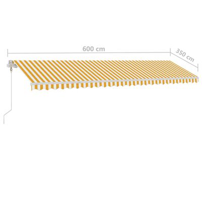 vidaXL sárga és fehér kézzel kihúzható LED-es napellenző 600 x 350 cm