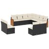 vidaXL 11 r&eacute;szes fekete polyrattan kerti &uuml;lőgarnit&uacute;ra p&aacute;rn&aacute;kkal