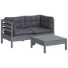 vidaXL 3 részes fenyőfa kerti ülőgarnitúra antracitszürke párnákkal