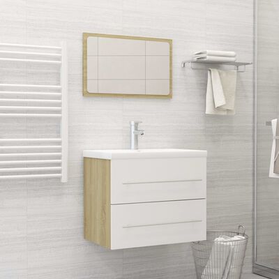 vidaXL 2 részes fehér-sonoma színű szerelt fa fürdőszobai bútorszett