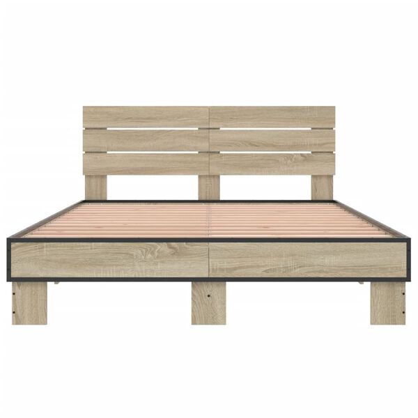 vidaXL sonoma tölgyszínű szerelt fa és fém ágykeret 140 x 200 cm