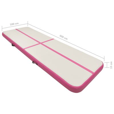 vidaXL rózsaszín PVC felfújható tornamatrac pumpával 400 x 100 x 15 cm