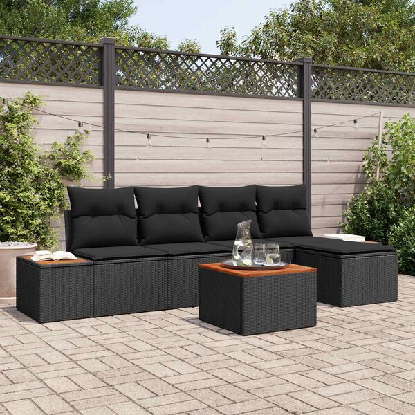 vidaXL Kerti Kanap&eacute; Szett p&aacute;rn&aacute;val t&aacute;rol&oacute;val 6 pcs Fekete Polyrattan