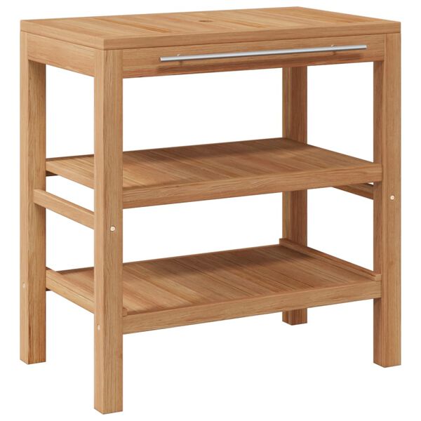 vidaXL tömör tíkfa fürdőszobai pipereszekrény folyami kő mosdóval