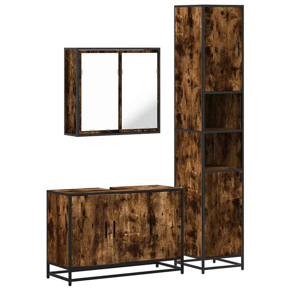 vidaXL 3 r&eacute;szes f&uuml;st&ouml;s t&ouml;lgy sz&iacute;nű szerelt fa f&uuml;rdőszobai b&uacute;torszett