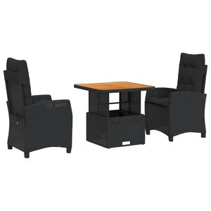 vidaXL 3 r&eacute;szes fekete polyrattan kerti &eacute;tkezőgarnit&uacute;ra p&aacute;rn&aacute;kkal