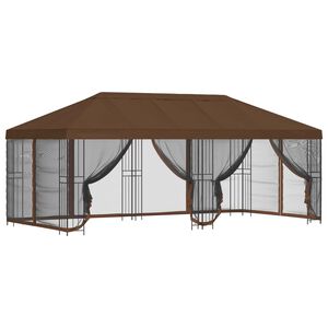 vidaXL Oldalfalas pavilon 6 x 3 m Barna Poli&eacute;szter &eacute;s ac&eacute;l 190 gsm