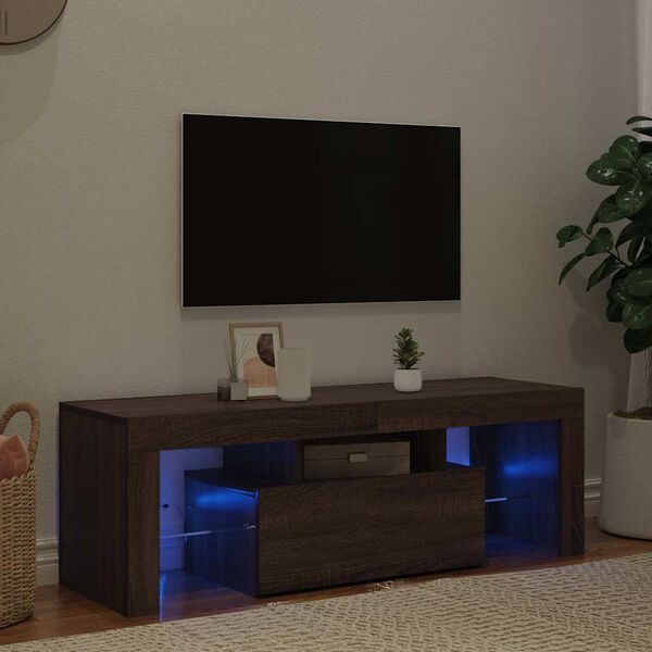 vidaXL barna t&ouml;lgysz&iacute;nű TV-szekr&eacute;ny LED-vil&aacute;g&iacute;t&aacute;ssal 120 x 35 x 40 cm