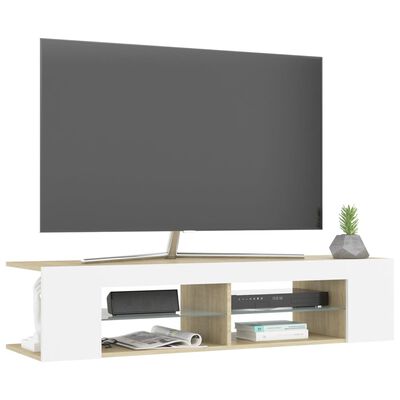 vidaXL fehér-tölgyszínű TV-szekrény LED-lámpákkal 135 x 39 x 30 cm