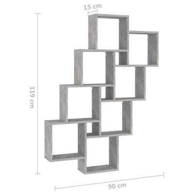 vidaXL betonszürke négyszögletes forgácslap fali polc 90 x 15 x 119 cm
