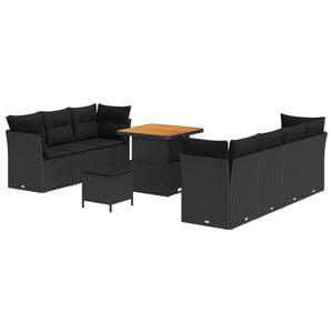 vidaXL Kerti Kanap&eacute; Szett 10 pcs Fekete polirattan