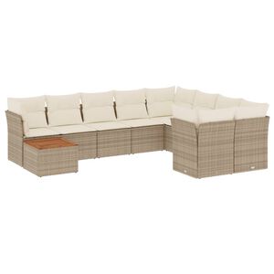 vidaXL 10 r&eacute;szes b&eacute;zs polyrattan kerti &uuml;lőgarnit&uacute;ra p&aacute;rn&aacute;val