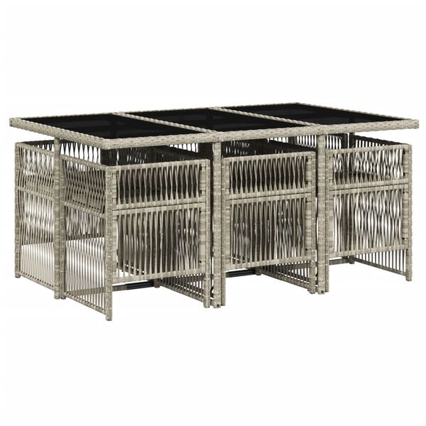 vidaXL 7 r&eacute;szes vil&aacute;gossz&uuml;rke polyrattan kerti &eacute;tkezőszett p&aacute;rn&aacute;val