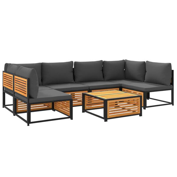 vidaXL 7 r&eacute;szes t&ouml;m&ouml;r ak&aacute;cfa kerti &uuml;lőgarnit&uacute;ra p&aacute;rn&aacute;kkal