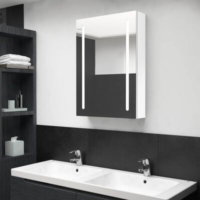 vidaXL fényes fehér LED-es tükrös fürdőszobaszekrény 50 x 13 x 70 cm