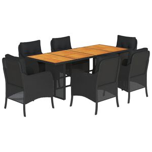 vidaXL 7 r&eacute;szes fekete polyrattan kerti &eacute;tkezőgarnit&uacute;ra p&aacute;rn&aacute;val
