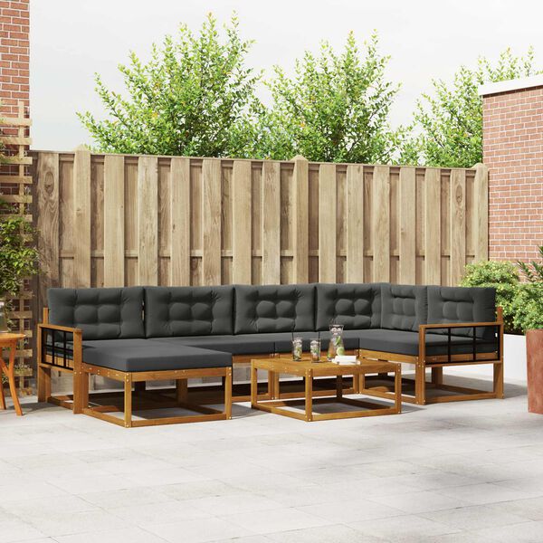 vidaXL K&uuml;lt&eacute;ri kanap&eacute; szett p&aacute;rn&aacute;val 7 pcs Term&eacute;szetes &eacute;s antracit