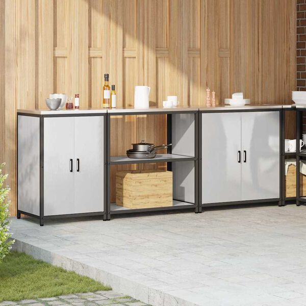 vidaXL Konyhai T&aacute;rol&oacute; K&eacute;szlet polcokkal 3 pcs Ez&uuml;st Rozsdamentes ac&eacute;l