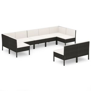 vidaXL 9 r&eacute;szes fekete polyrattan kerti &uuml;lőgarnit&uacute;ra p&aacute;rn&aacute;kkal