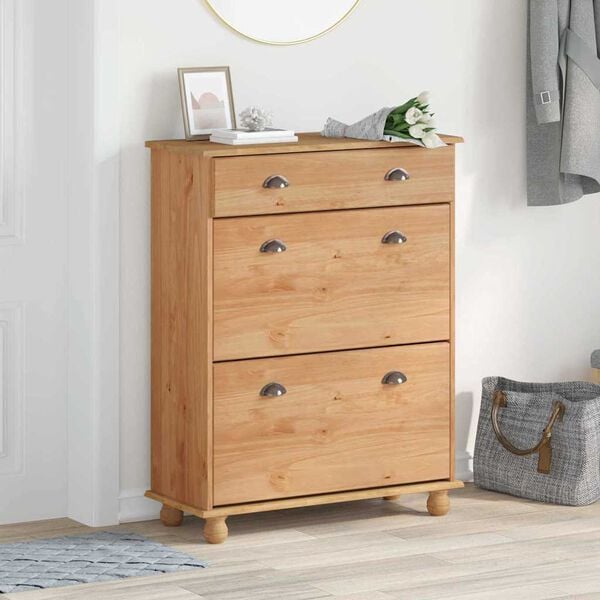 vidaXL Cipőszekr&eacute;ny fi&oacute;kkal ASKIM Barna 85 x 35 x 108 cm T&ouml;m&ouml;r fenyőfa